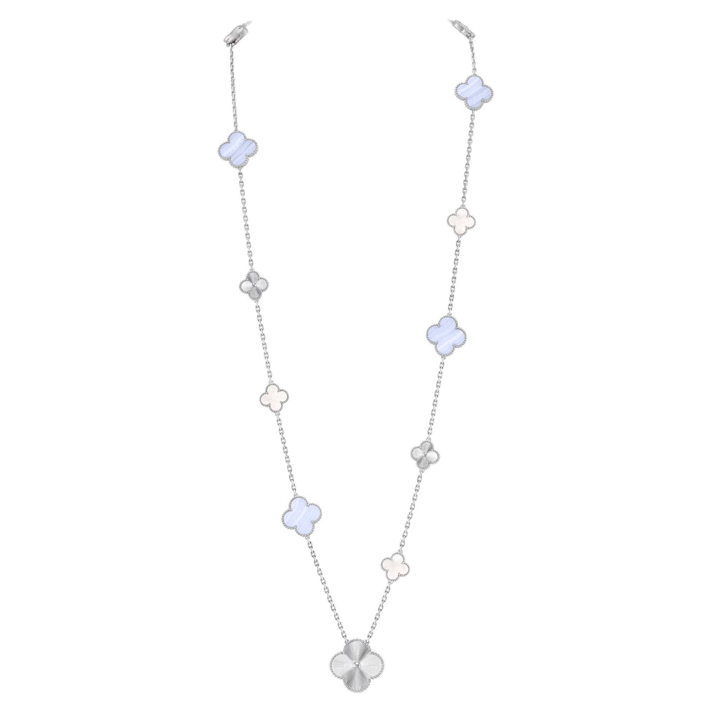 [ELAN LUXE]DETACHABLE CLOVER 15(11+4) FLOWER SILVER NECKLACE SET
