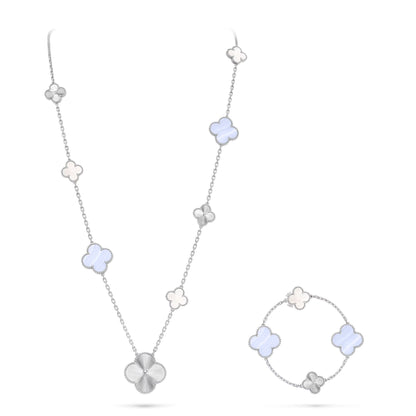 [ELAN LUXE]DETACHABLE CLOVER 15(11+4) FLOWER SILVER NECKLACE SET