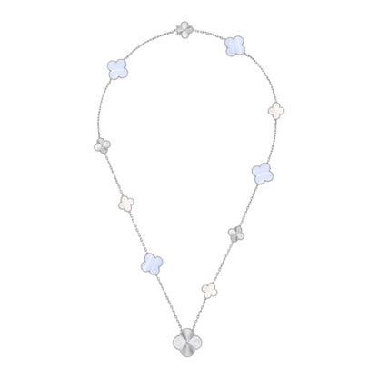 [ELAN LUXE]DETACHABLE CLOVER 15(11+4) FLOWER SILVER NECKLACE SET