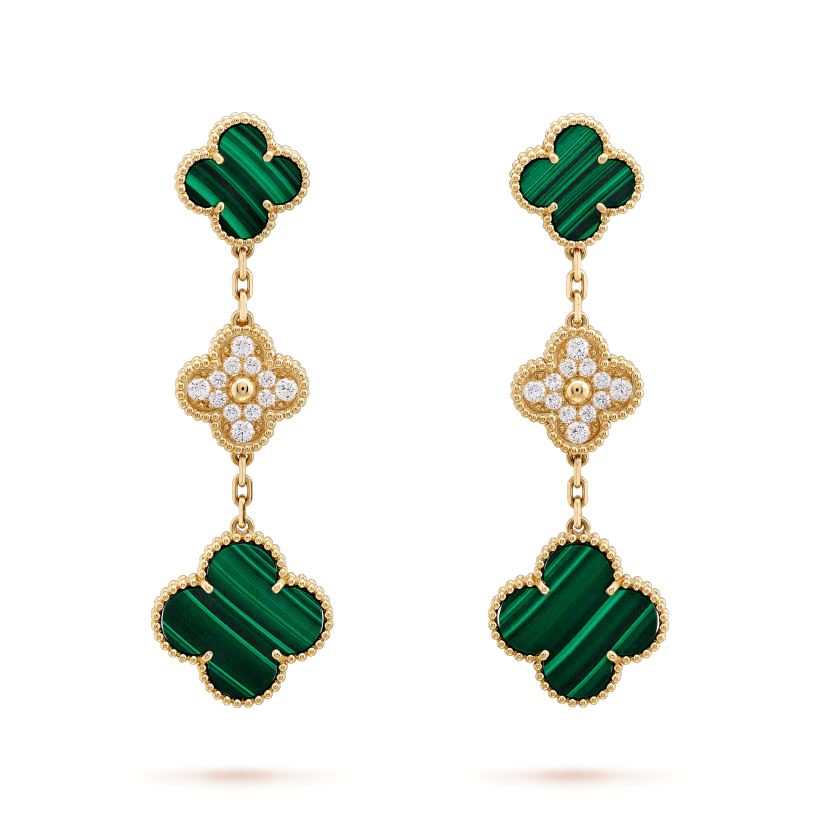 [ELAN LUXE]CLOVER EARRINGS GOLD MALACHITE DIAMOND 3 MOTIF