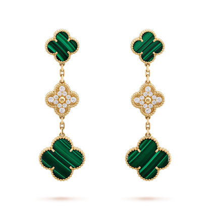 [ELAN LUXE]CLOVER EARRINGS GOLD MALACHITE DIAMOND 3 MOTIF