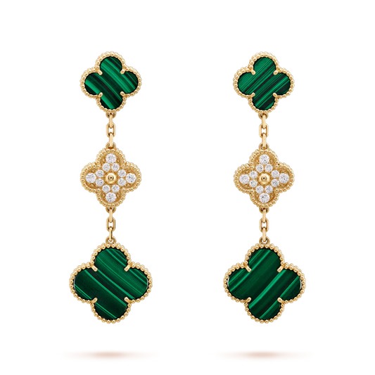[ELAN LUXE]CLOVER EARRINGS GOLD MALACHITE DIAMOND 3 MOTIF