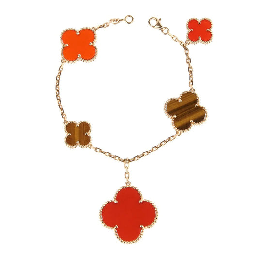 [ELAN LUXE]CLOVER BRACELET 5 MOTIFS CARNELIAN TIGER EYE