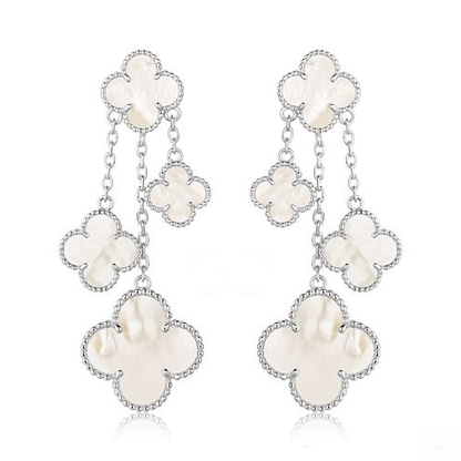 [ELAN LUXE]CLOVER EARRINGS WHITE MOP 4 MOTIFS SILVER
