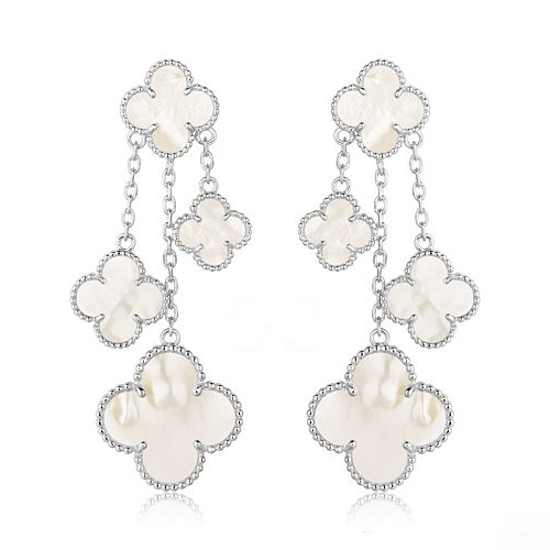 [ELAN LUXE]CLOVER EARRINGS WHITE MOP 4 MOTIFS SILVER