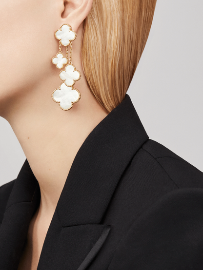 [ELAN LUXE]CLOVER EARRINGS WHITE MOP 4 MOTIFS GOLD