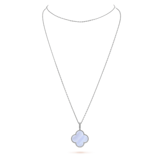 [ELAN LUXE]CLOVER SILVER CHALCEDONY BIG CLOVER NECKLACE