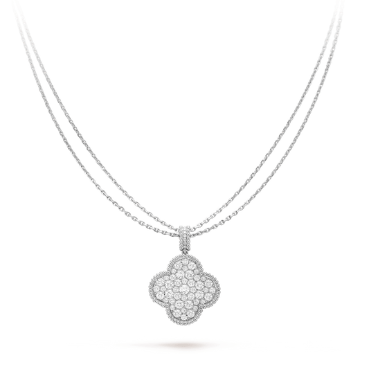 [ELAN LUXE]CLOVER 25MM SILVER FULL DIAMOND BIG CLOVER NECKLACE
