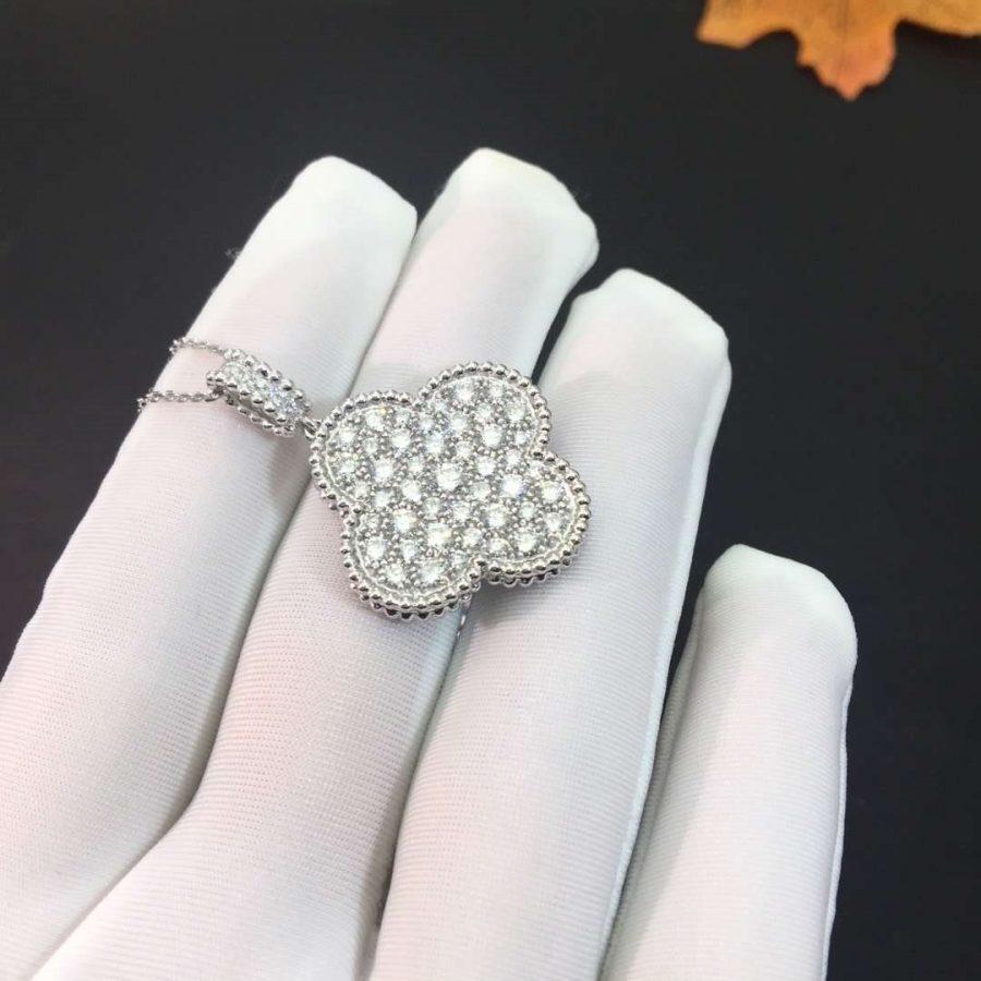 [ELAN LUXE]CLOVER 25MM SILVER FULL DIAMOND BIG CLOVER NECKLACE