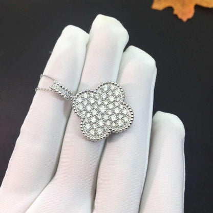 [ELAN LUXE]CLOVER 25MM SILVER FULL DIAMOND BIG CLOVER NECKLACE