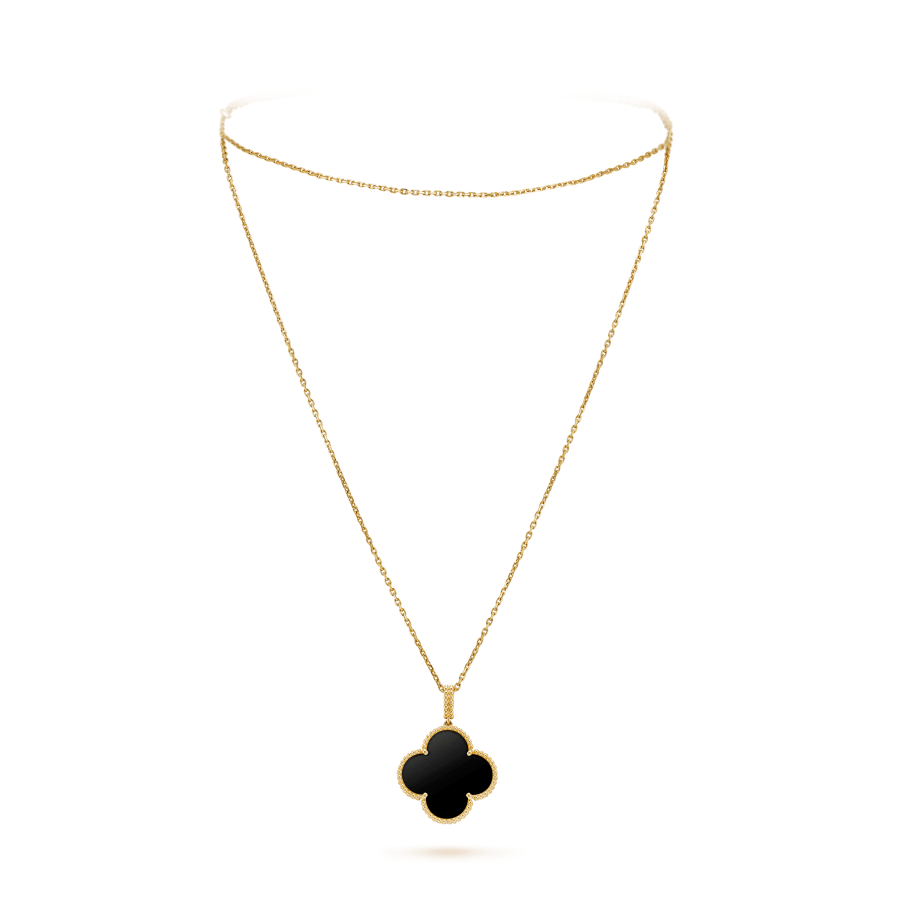 [ELAN LUXE]CLOVER 25MM GOLD ONYX BIG CLOVER NECKLACE