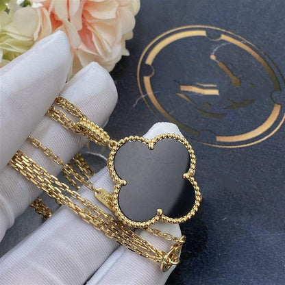 [ELAN LUXE]CLOVER 25MM GOLD ONYX BIG CLOVER NECKLACE