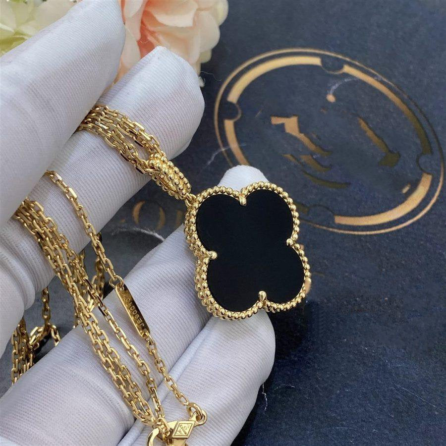 [ELAN LUXE]CLOVER 25MM GOLD ONYX BIG CLOVER NECKLACE