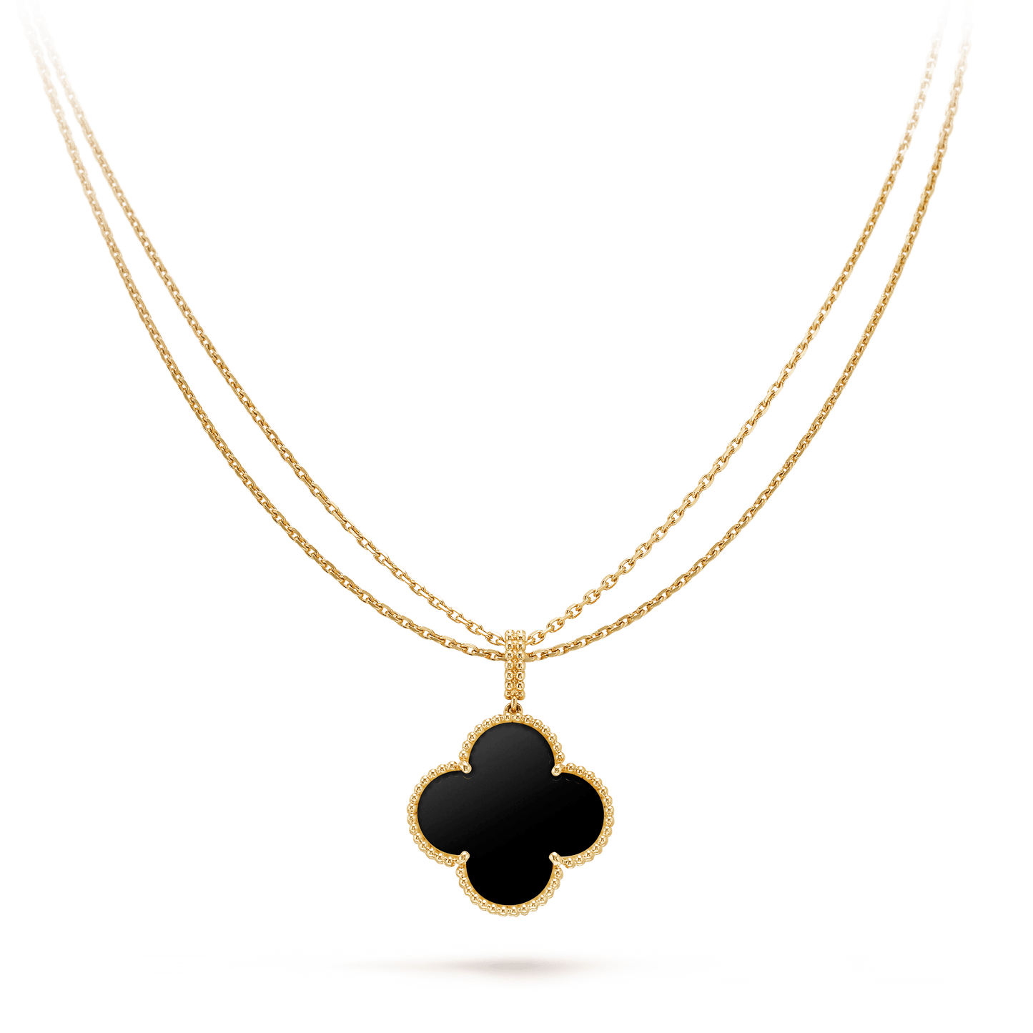[ELAN LUXE]CLOVER 25MM GOLD ONYX BIG CLOVER NECKLACE