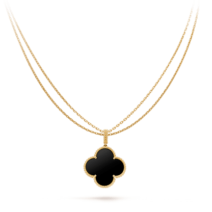 [ELAN LUXE]CLOVER 25MM GOLD ONYX BIG CLOVER NECKLACE