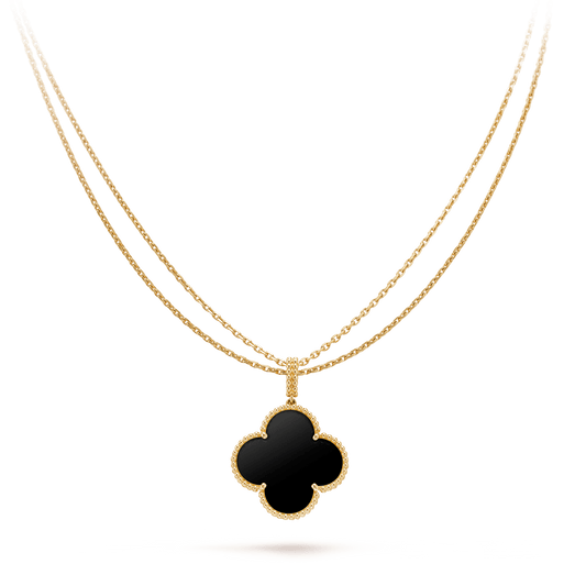 [ELAN LUXE]CLOVER 25MM GOLD ONYX BIG CLOVER NECKLACE