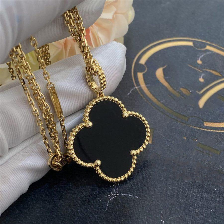 [ELAN LUXE]CLOVER 25MM GOLD ONYX BIG CLOVER NECKLACE