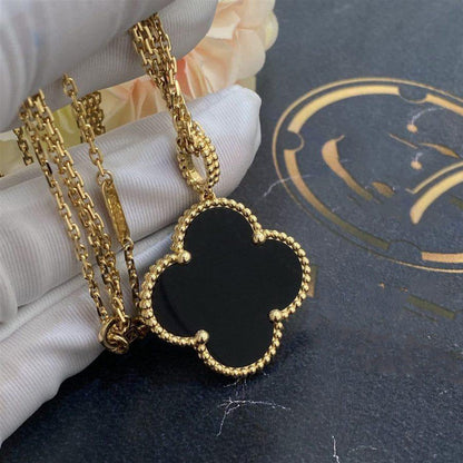 [ELAN LUXE]CLOVER 25MM GOLD ONYX BIG CLOVER NECKLACE