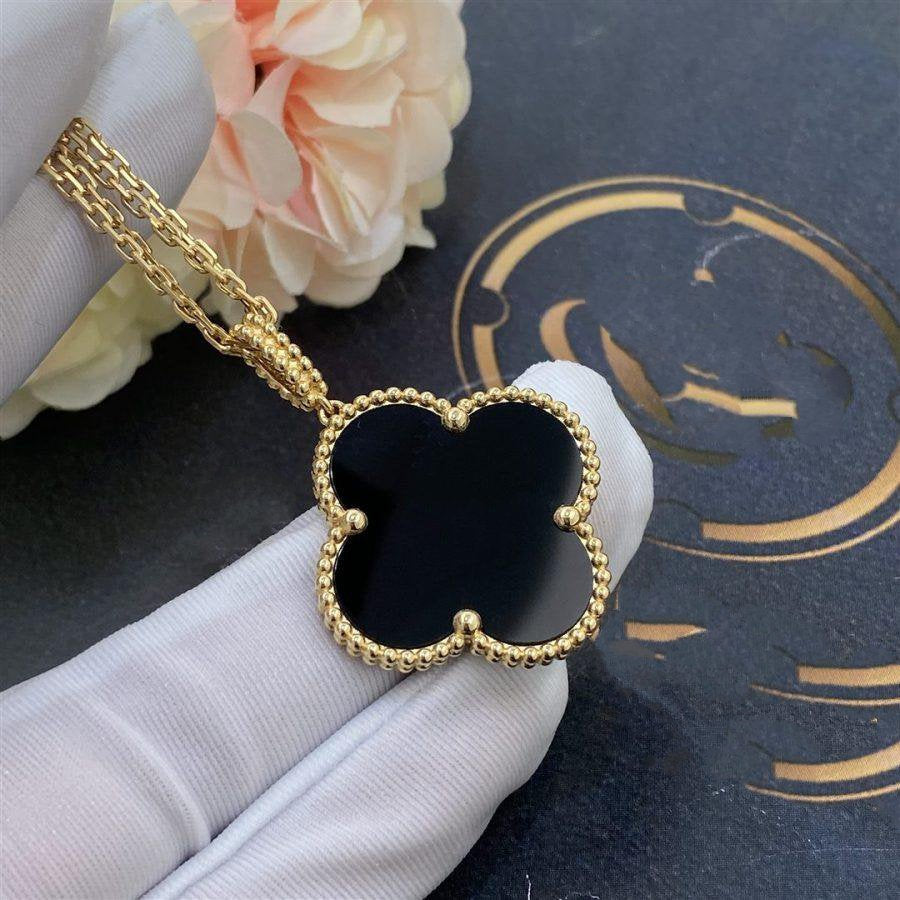 [ELAN LUXE]CLOVER 25MM GOLD ONYX BIG CLOVER NECKLACE