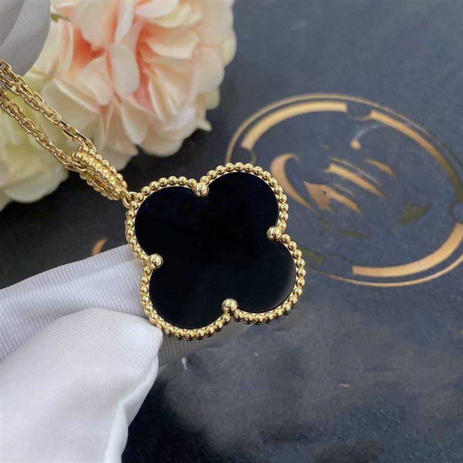 [ELAN LUXE]CLOVER 25MM GOLD ONYX BIG CLOVER NECKLACE