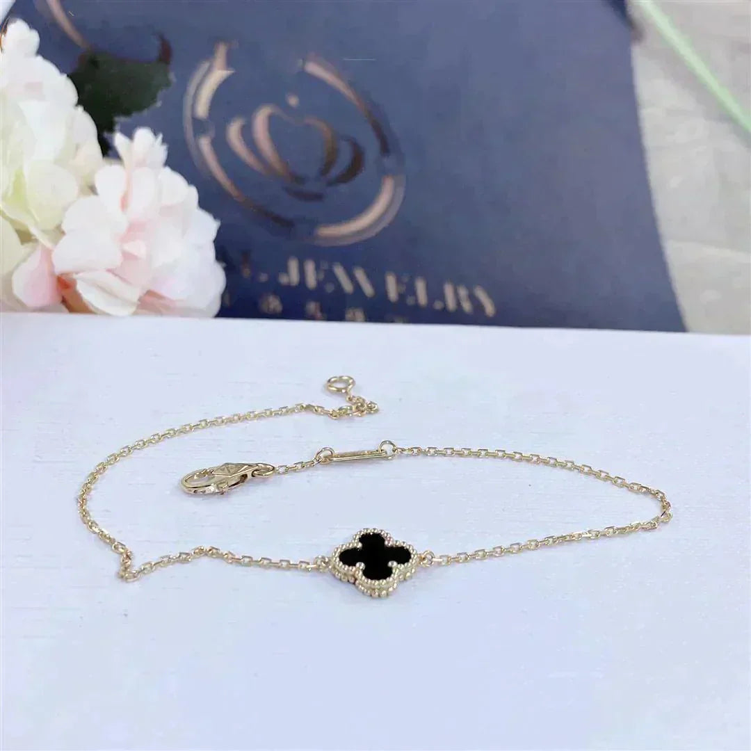 [ELAN LUXE]CLOVER ONYX SINGLE FLOWER BRACELET