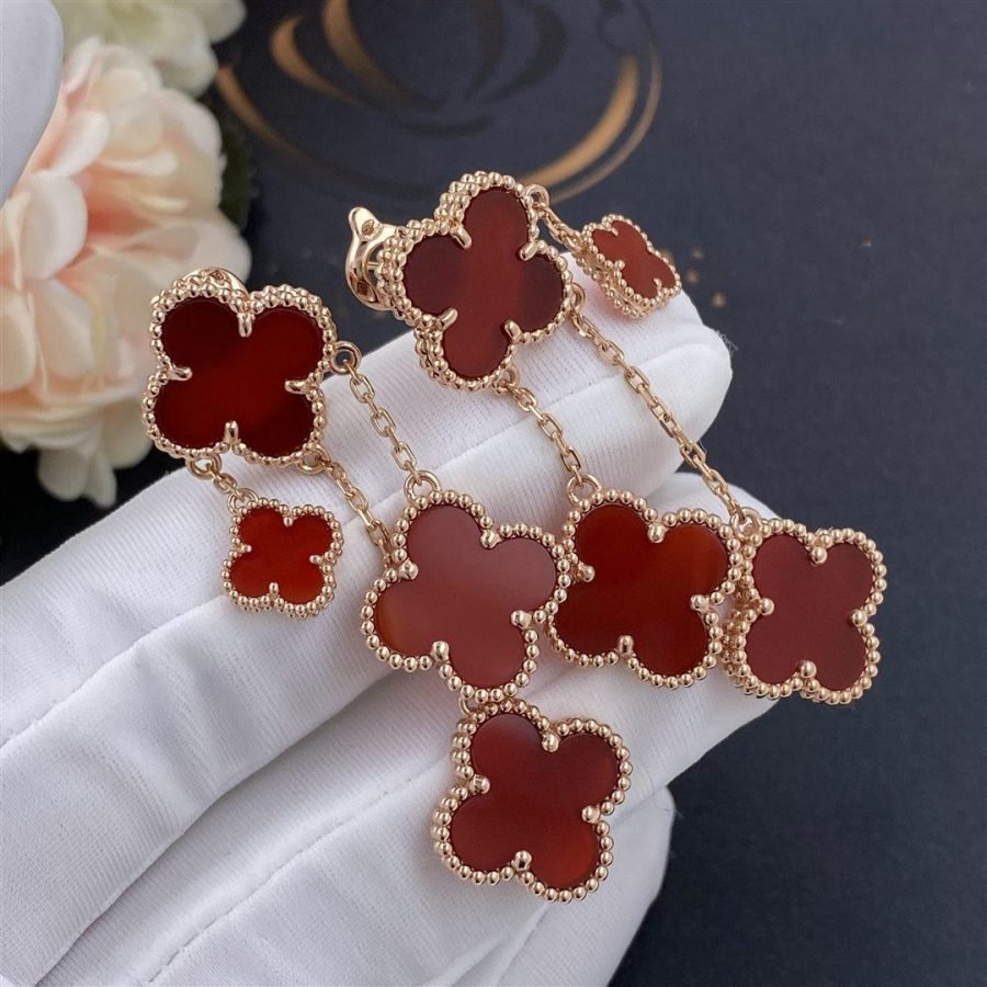 [ELAN LUXE]CLOVER EARRINGS CARNELIAN 4 MOTIFS PINK GOLD