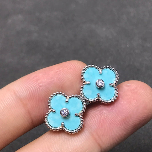 [ELAN LUXE]CLOVER 1 DIAMOND BLUE SKY SILVER EARRINGS