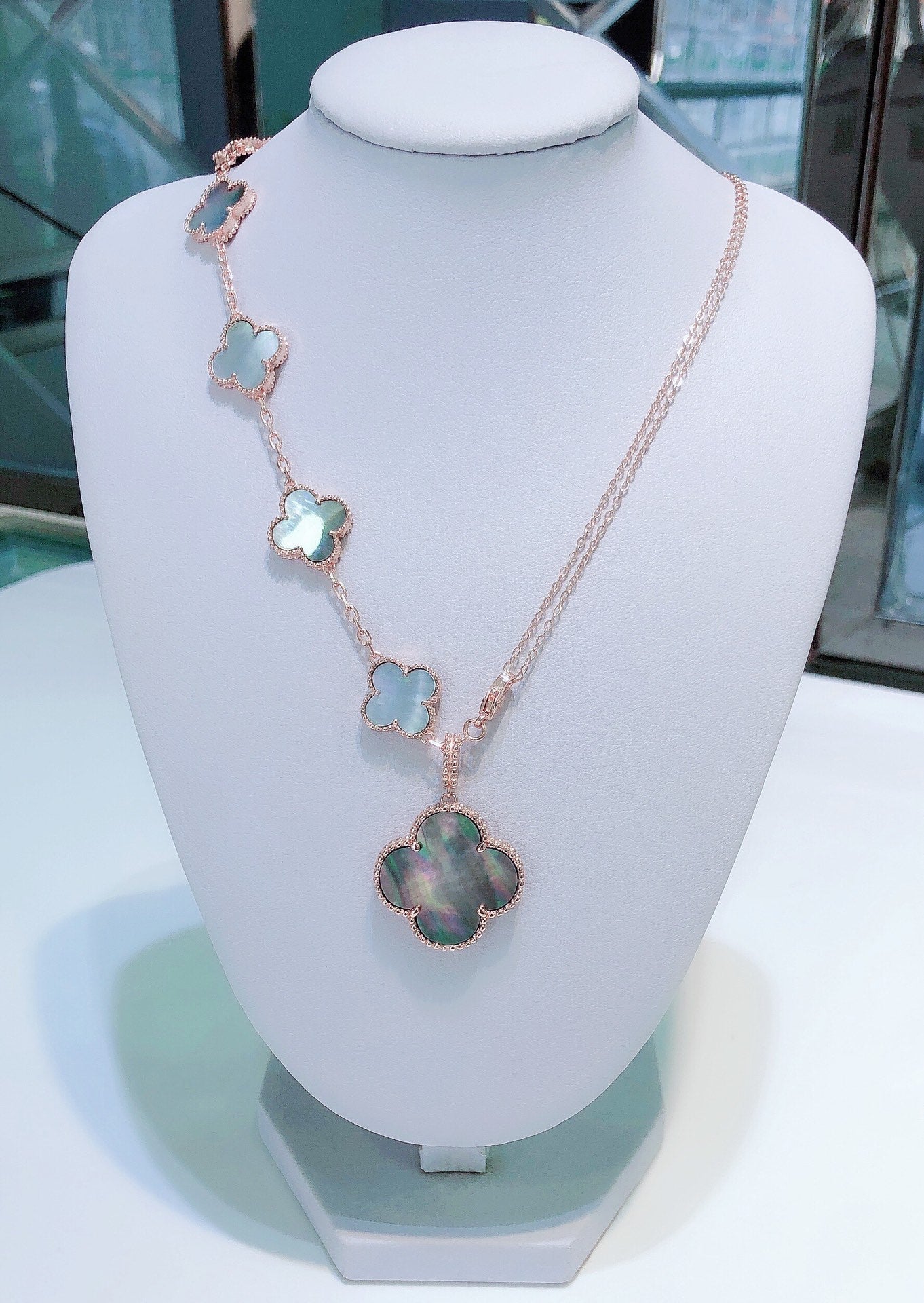 [ELAN LUXE]COMBINED BRACELET 5 MOTIFS AND NECKLACE DARK MOP ROSE GOLD