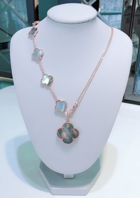 [ELAN LUXE]COMBINED BRACELET 5 MOTIFS AND NECKLACE DARK MOP ROSE GOLD