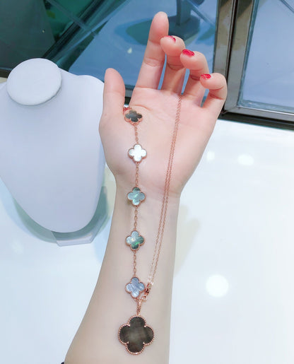 [ELAN LUXE]COMBINED BRACELET 5 MOTIFS AND NECKLACE DARK MOP ROSE GOLD