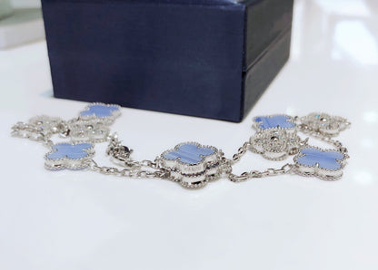 [ELAN LUXE]CLOVER 10 MOTIFS CHALCEDONY DIAMONDS SILVER NECKLACE