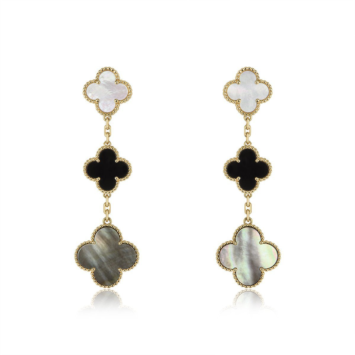 [ELAN LUXE]CLOVER EARRINGS GOLD ONYX MOP 3 MOTIF