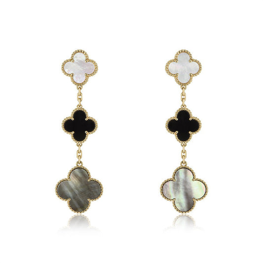 [ELAN LUXE]CLOVER EARRINGS GOLD ONYX MOP 3 MOTIF