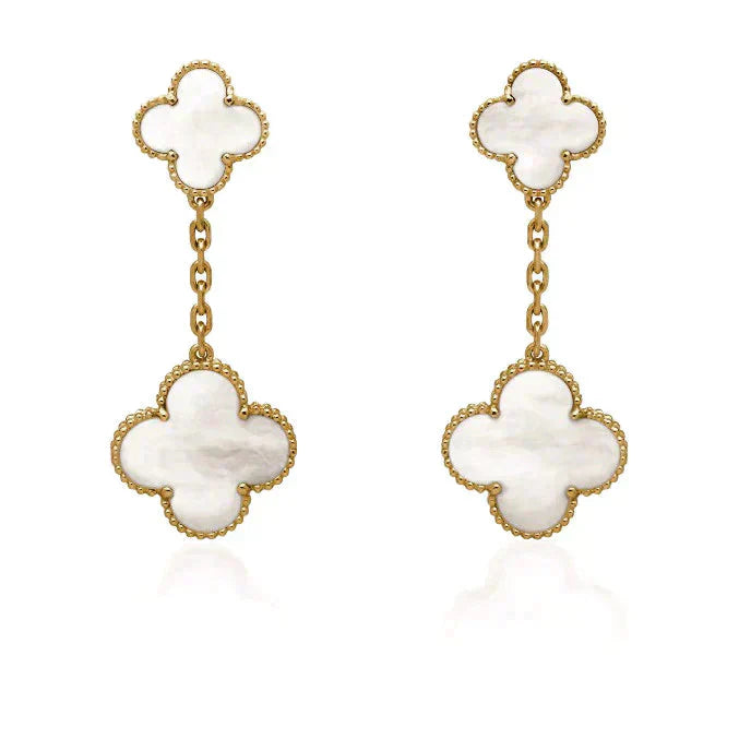 [ELAN LUXE]CLOVER 2 MOTIF WHITE MOP EARRINGS
