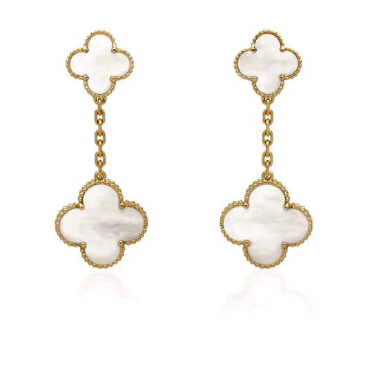 [ELAN LUXE]CLOVER 2 MOTIF WHITE MOP EARRINGS