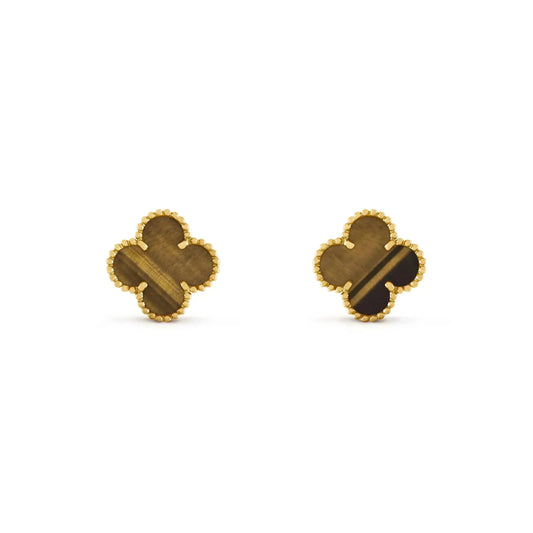 [ELAN LUXE]CLOVER MEDIUM 1 MOTIFS TIGER EYE EARRINGS