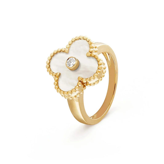 [ELAN LUXE]CLOVER PINK MOP RING GOLD DIAMOND