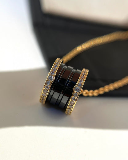 [ELAN LUXE]ZERO 1 BLACK CERAMIC DIAMOND PINK GOLD NECKLACE