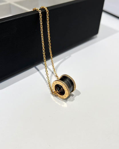 [ELAN LUXE]ZERO 1 BLACK CERAMIC DIAMOND PINK GOLD NECKLACE