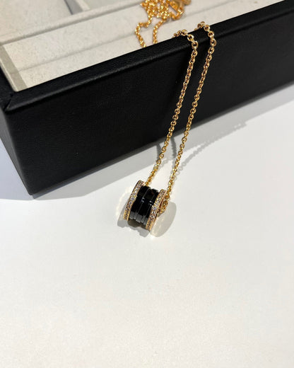 [ELAN LUXE]ZERO 1 BLACK CERAMIC DIAMOND PINK GOLD NECKLACE