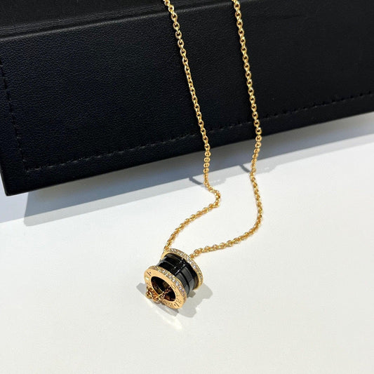 [ELAN LUXE]ZERO 1 BLACK CERAMIC DIAMOND PINK GOLD NECKLACE