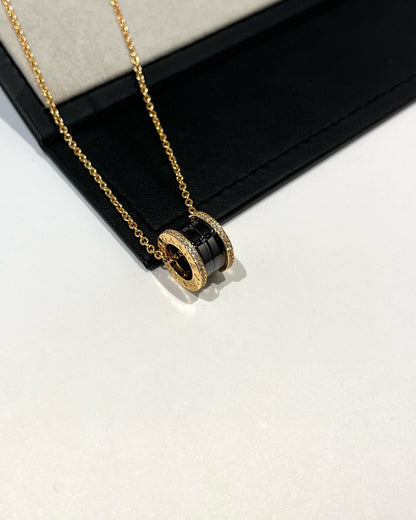[ELAN LUXE]ZERO 1 BLACK CERAMIC DIAMOND PINK GOLD NECKLACE