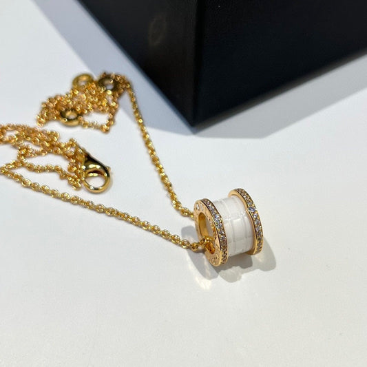 [ELAN LUXE]ZERO 1 WHITE CERAMIC DIAMOND PINK GOLD NECKLACE