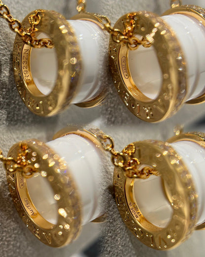 [ELAN LUXE]ZERO 1 WHITE CERAMIC DIAMOND PINK GOLD NECKLACE