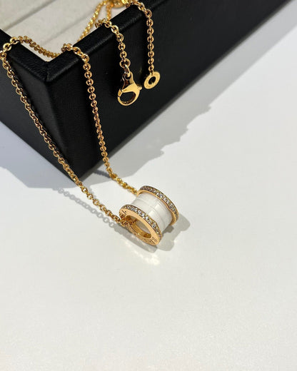 [ELAN LUXE]ZERO 1 WHITE CERAMIC DIAMOND PINK GOLD NECKLACE